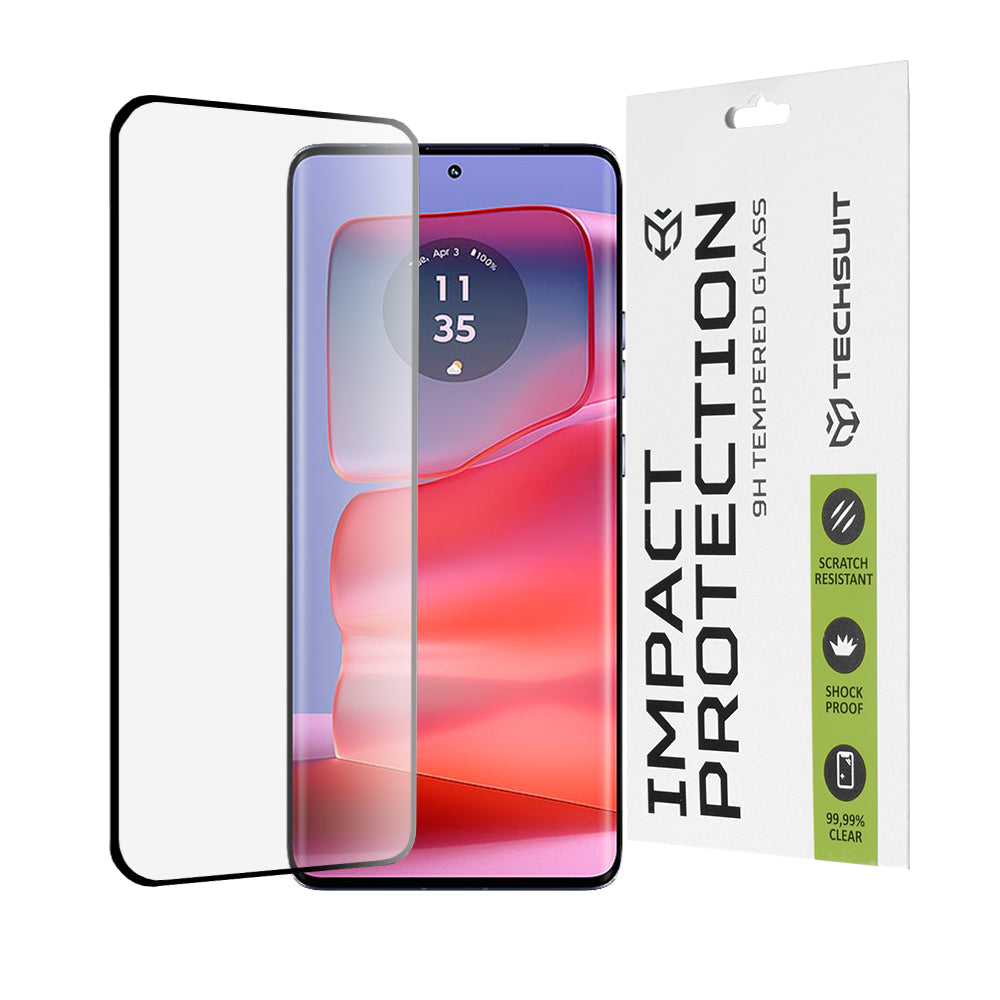 Película protetora de ecrã Techsuit para Motorola Edge 50 Pro, vidro temperado, cola total, 111D, preta