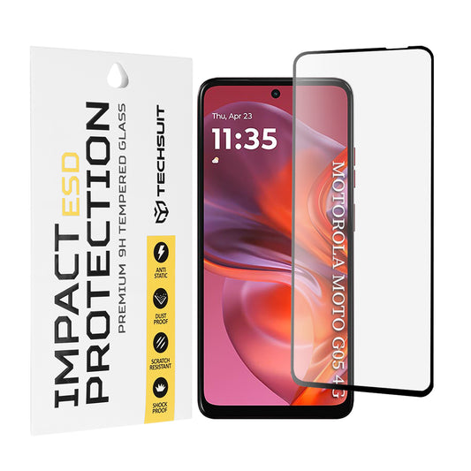 Película protetora de ecrã Techsuit para Motorola Moto E15 / G05, Vidro Temperado, Cola Total, Preta