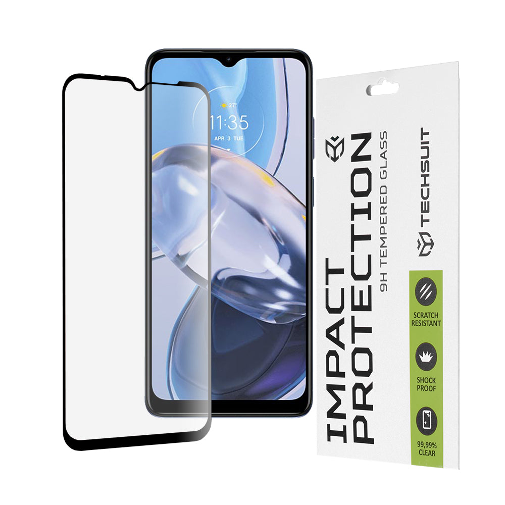 Película protetora de ecrã Techsuit para Motorola Moto E22i / E22, Vidro Temperado, Cola Total, 111D, Preta