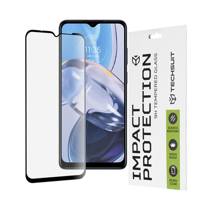 Película protetora de ecrã Techsuit para Motorola Moto E22i / E22, Vidro Temperado, Cola Total, 111D, Preta