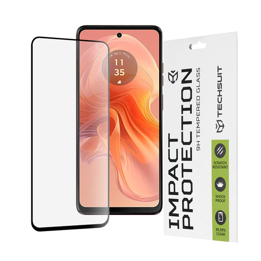 Película protetora de ecrã Techsuit para Motorola Moto G04s / E14 / G24 Power / G04 / G24, Vidro Temperado, Cola Total, 111D, Preta