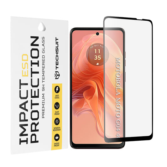 Película protetora de ecrã Techsuit para Motorola Moto G04s / E14 / G24 Power / G04 / G24, Vidro Temperado, Cola Total, Preta
