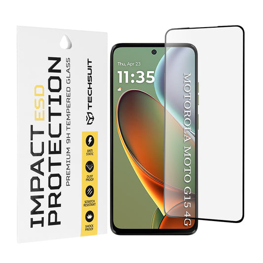 Película protetora de ecrã Techsuit para Motorola Moto G15 / G15 Power, Vidro Temperado, Cola Total, Preta