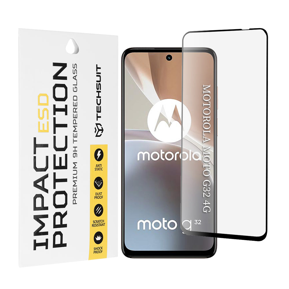 Película protetora de ecrã Techsuit para Motorola Moto G32, Vidro Temperado, Cola Total, Preta