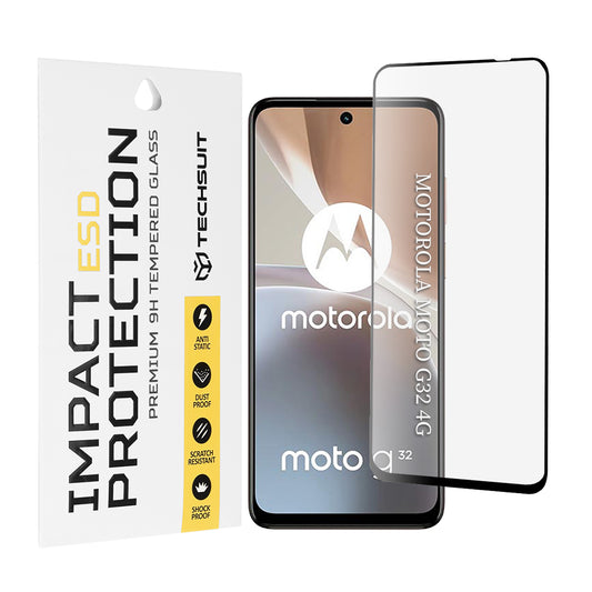 Película protetora de ecrã Techsuit para Motorola Moto G32, Vidro Temperado, Cola Total, Preta