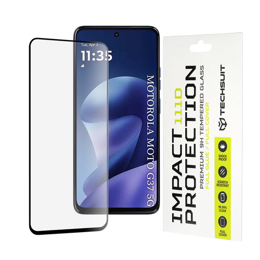 Película protetora de ecrã Techsuit para Motorola Moto G47 / G37 Power / G37, Vidro Temperado, Cola Total, 111D, Preta