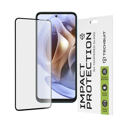 Película protetora de ecrã Techsuit para Motorola Moto G62 5G / G31 / G41 / G71 5G, Vidro Temperado, Cola Total, 111D, Preta