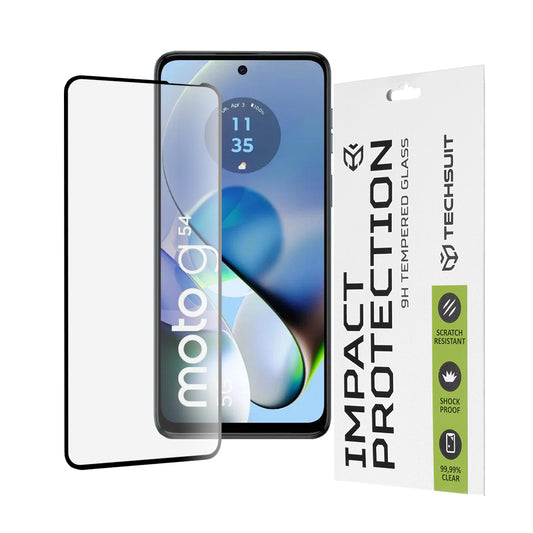 Película protetora de ecrã Techsuit para Motorola Moto G64 / G54 Power Edition / G14 / G54, Vidro Temperado, Cola Total, 111D, Preta