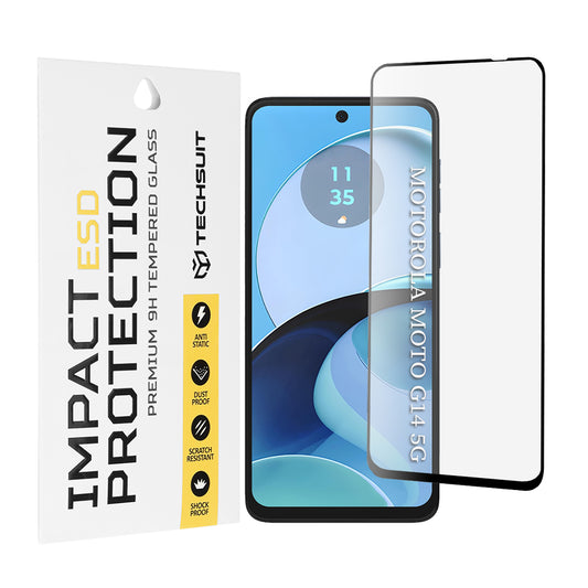 Película protetora de ecrã Techsuit para Motorola Moto G64 / G54 Power Edition / G14 / G54, Vidro Temperado, Cola Total, Preta