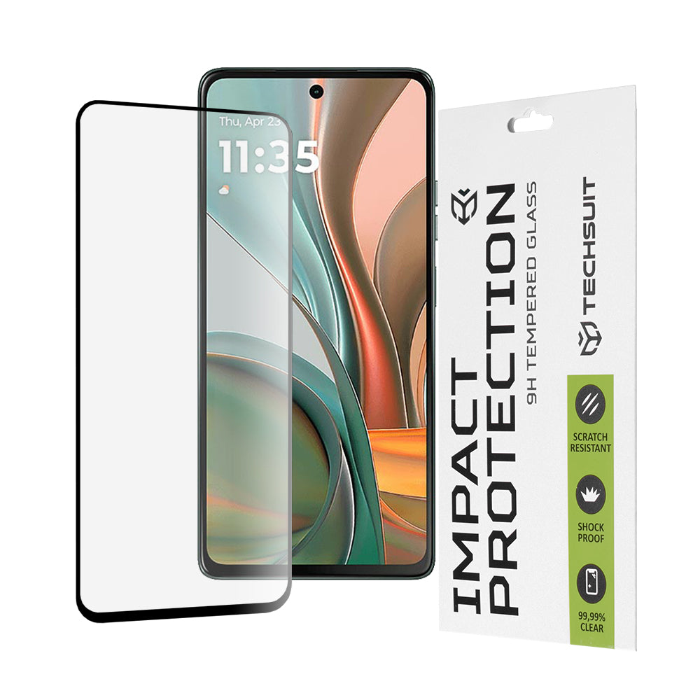 Película protetora de ecrã Techsuit para Motorola Moto G75, Vidro Temperado, Cola Total, 111D, Preta