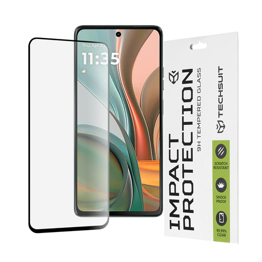 Película protetora de ecrã Techsuit para Motorola Moto G75, Vidro Temperado, Cola Total, 111D, Preta