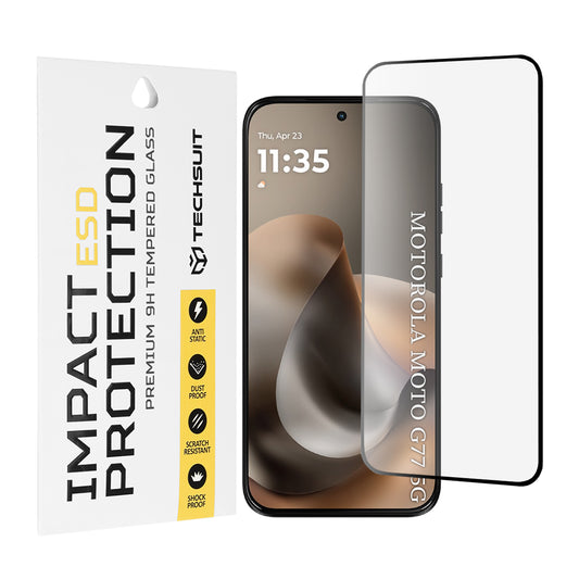 Película protetora de ecrã Techsuit para Motorola Moto G77 / G67, Vidro Temperado, Cola Total, Preta