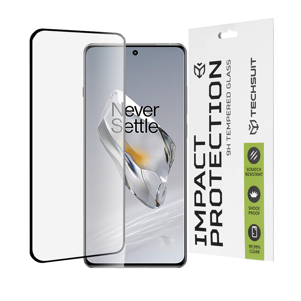 Película protetora de ecrã Techsuit para OnePlus 12, vidro temperado, cola total, 111D, preta