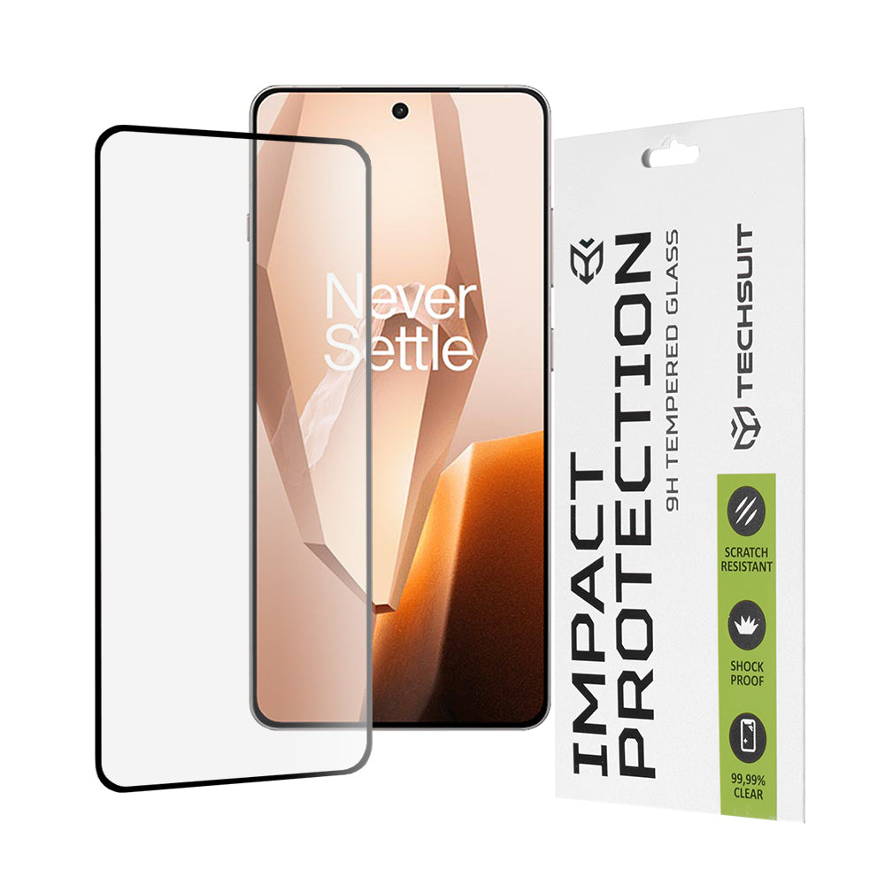 Película protetora de ecrã Techsuit para OnePlus 13R, vidro temperado, cola total, 111D, preta