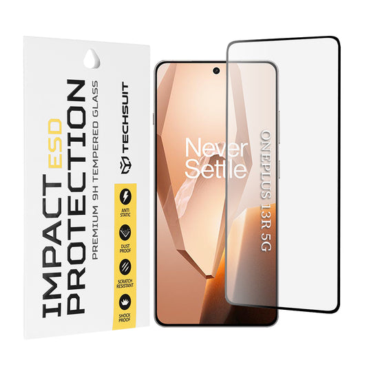 Película protetora de ecrã Techsuit para OnePlus 13R, vidro temperado, cola total, preta