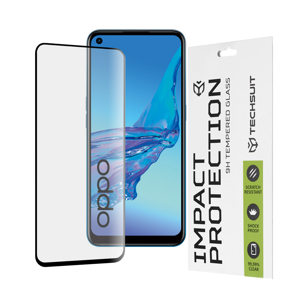 Película protetora de ecrã Techsuit para Oppo A53s / A53 4G, Vidro Temperado, Cola Total, 111D, Preta