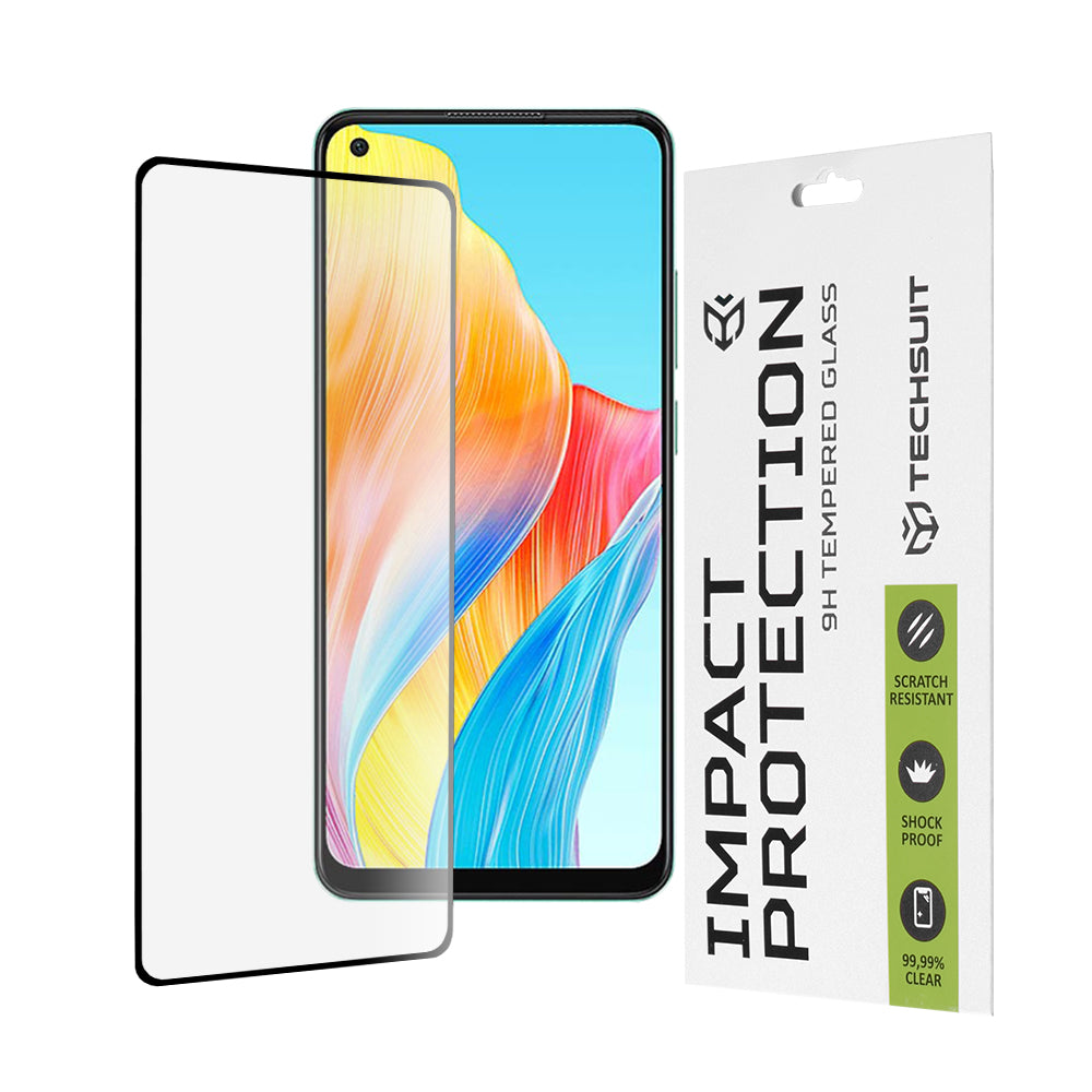 Película protetora de ecrã Techsuit para Oppo A78 4G, vidro temperado, cola total, 111D, preta
