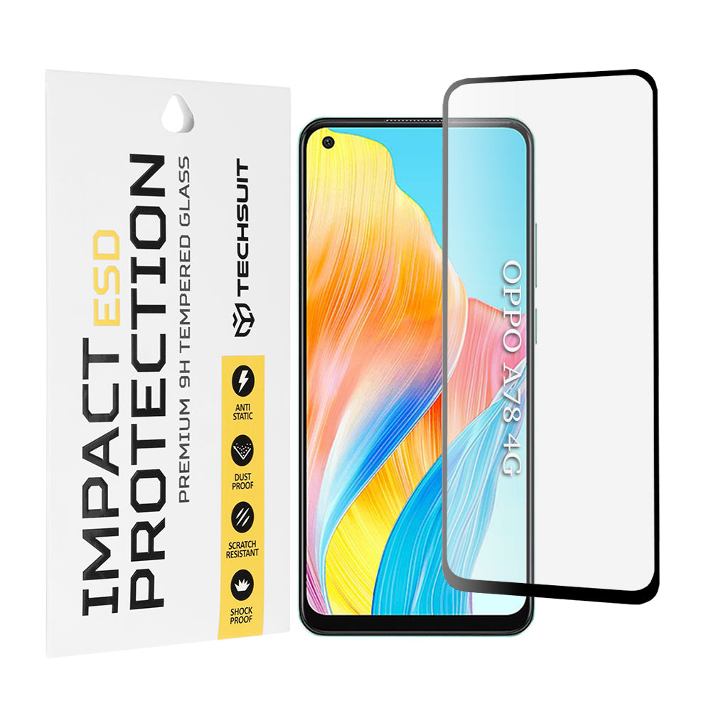 Película protetora de ecrã Techsuit para Oppo A78 4G, Vidro Temperado, Cola Total, Preto