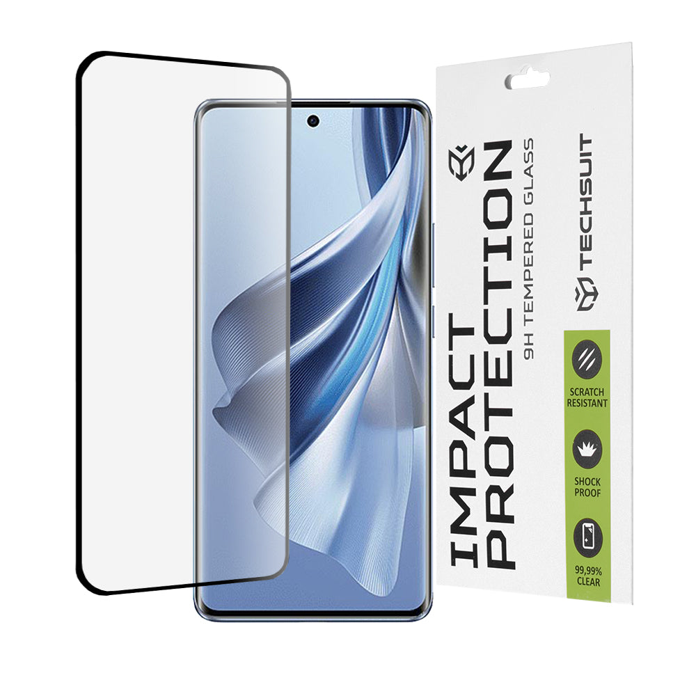 Película protetora de ecrã Techsuit para Oppo Reno10, Vidro Temperado, Cola Total, 111D, Preta