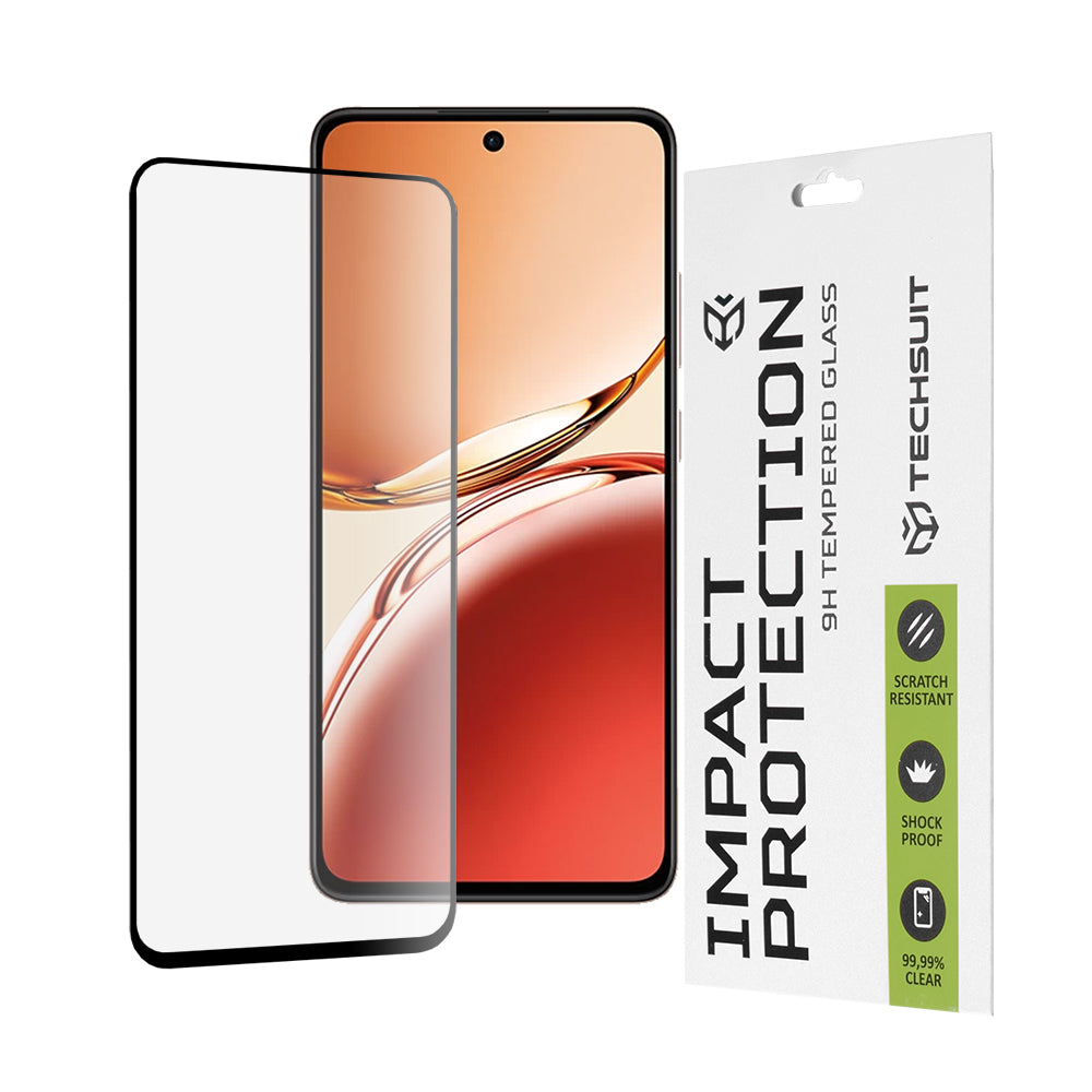 Película protetora de ecrã Techsuit para Oppo Reno12 FS 5G / Reno12 FS 4G / Reno12 F 4G / Reno12 F, Vidro Temperado, Cola Total, 111D, Preta