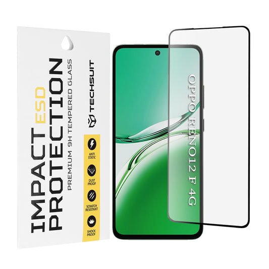 Película protetora de ecrã Techsuit para Oppo Reno12 FS 5G / Reno12 FS 4G / Reno12 F 4G / Reno12 F, Vidro Temperado, Cola Total, Preto