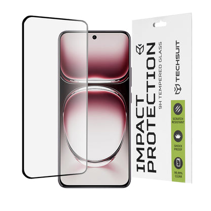 Película protetora de ecrã Techsuit para Oppo Reno12 Pro, Vidro Temperado, Cola Total, 111D, Preta