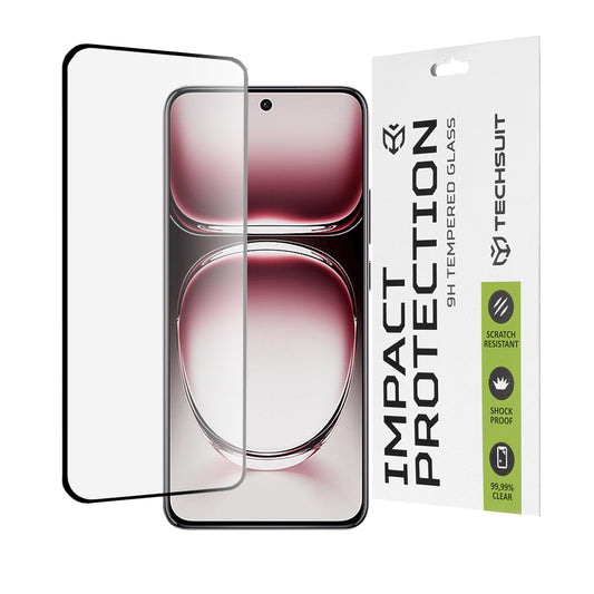Película protetora de ecrã Techsuit para Oppo Reno12 Pro, Vidro Temperado, Cola Total, 111D, Preta