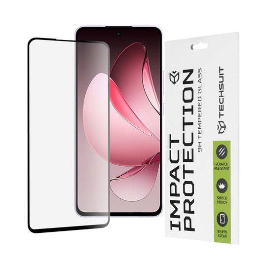 Película protetora de ecrã Techsuit para Oppo Reno13 FS 5G / Reno13 F 4G / Reno13 F, Vidro Temperado, Cola Total, 111D, Preta