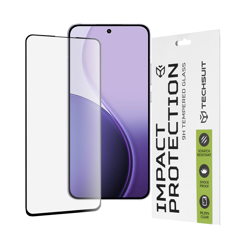 Película protetora de ecrã Techsuit para Oppo Reno14 F, Vidro Temperado, Cola Total, 111D, Preta
