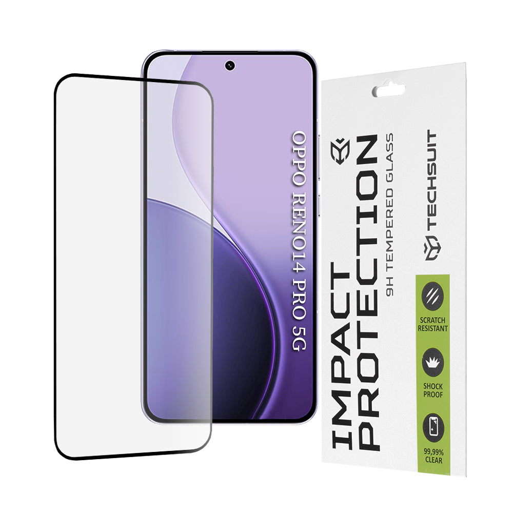 Película protetora de ecrã Techsuit para Oppo Reno14 Pro, Vidro Temperado, Cola Total, 111D, Preta