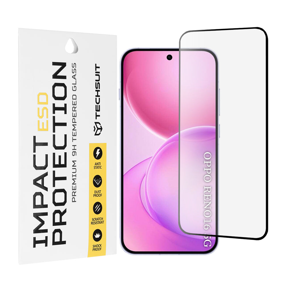 Película protetora de ecrã Techsuit para Oppo Reno16 / Reno16 Pro, Vidro Temperado, Cola Total, Preta