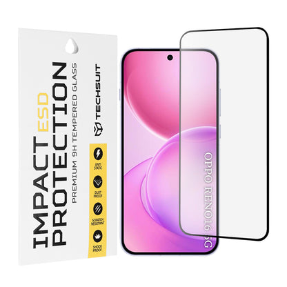 Película protetora de ecrã Techsuit para Oppo Reno16 / Reno16 Pro, Vidro Temperado, Cola Total, Preta