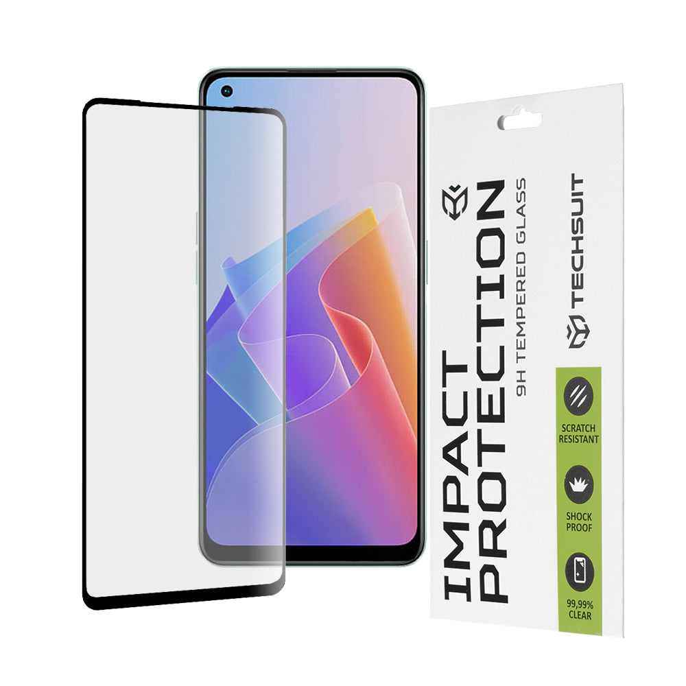 Película protetora de ecrã Techsuit para Oppo Reno8 Lite / Reno7 / Reno7 Lite / Oneplus Nord N20 5G, Vidro Temperado, Cola Total, 111D, Preta
