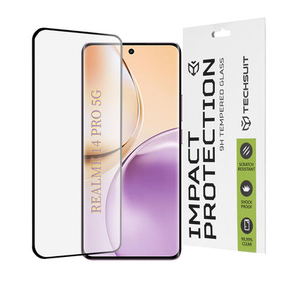 Película protetora de ecrã Techsuit para Realme 14 Pro, vidro temperado, cola total, 111D, preta