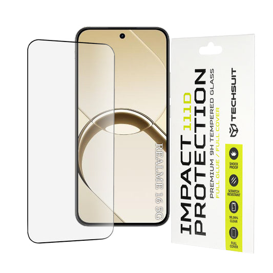 Película protetora de ecrã Techsuit para Realme 16, Vidro Temperado, Full Glue, 111D, Preto