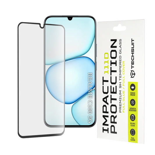 Película protetora de ecrã Techsuit para Realme C100 5G, Vidro Temperado, Full Glue, 111D, Preta
