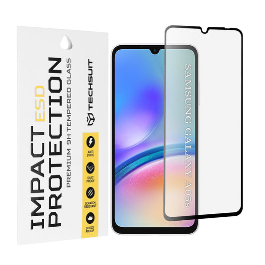 Película protetora de ecrã Techsuit para Samsung Galaxy A05s A057, Vidro Temperado, Cola Total, Preta