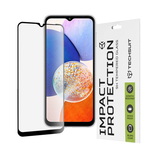 Película protetora de ecrã Techsuit para Samsung Galaxy A14 A145 / A14 5G A146, Vidro Temperado, Cola Total, 111D, Preta