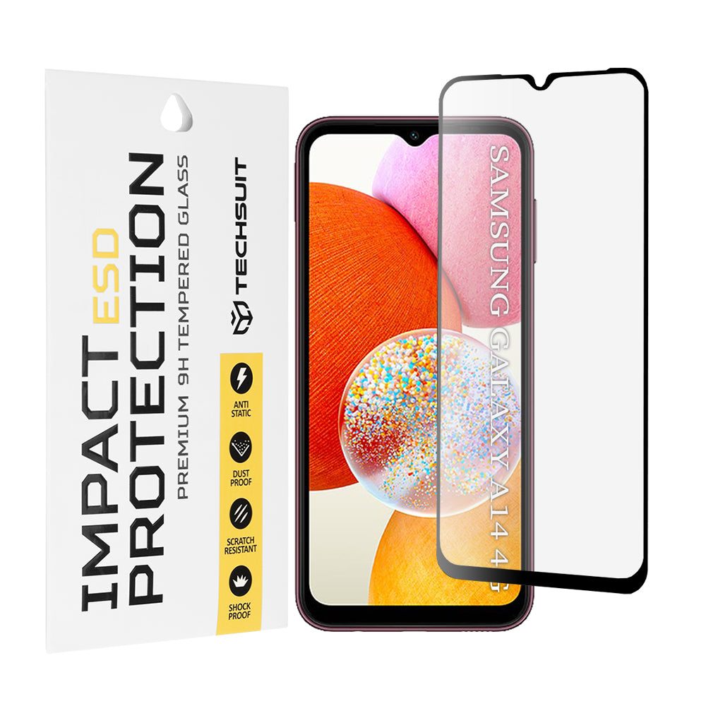 Película protetora de ecrã Techsuit para Samsung Galaxy A14 A145 / A14 5G A146, Vidro Temperado, Cola Total, Preta