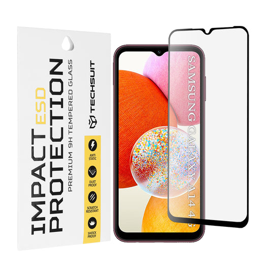 Película protetora de ecrã Techsuit para Samsung Galaxy A14 A145 / A14 5G A146, Vidro Temperado, Cola Total, Preta