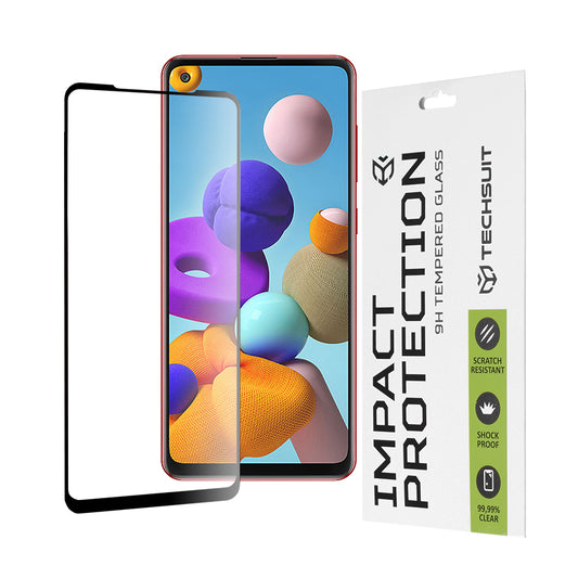 Película protetora de ecrã Techsuit para Samsung Galaxy A21s A217 / A21 A215, Vidro Temperado, Full Glue, 111D, Preto