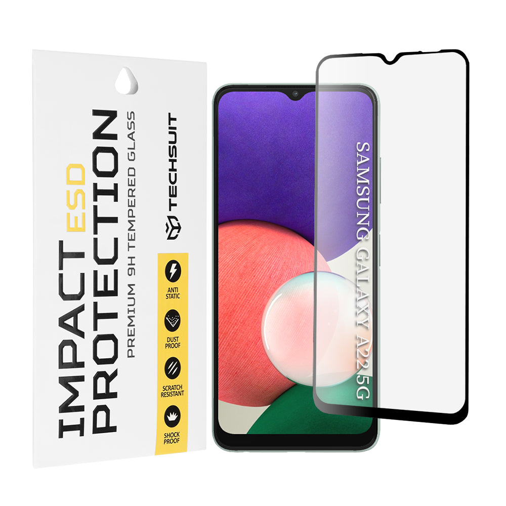 Película protetora de ecrã Techsuit para Samsung Galaxy A22 5G A226, Vidro Temperado, Cola Total, Preta