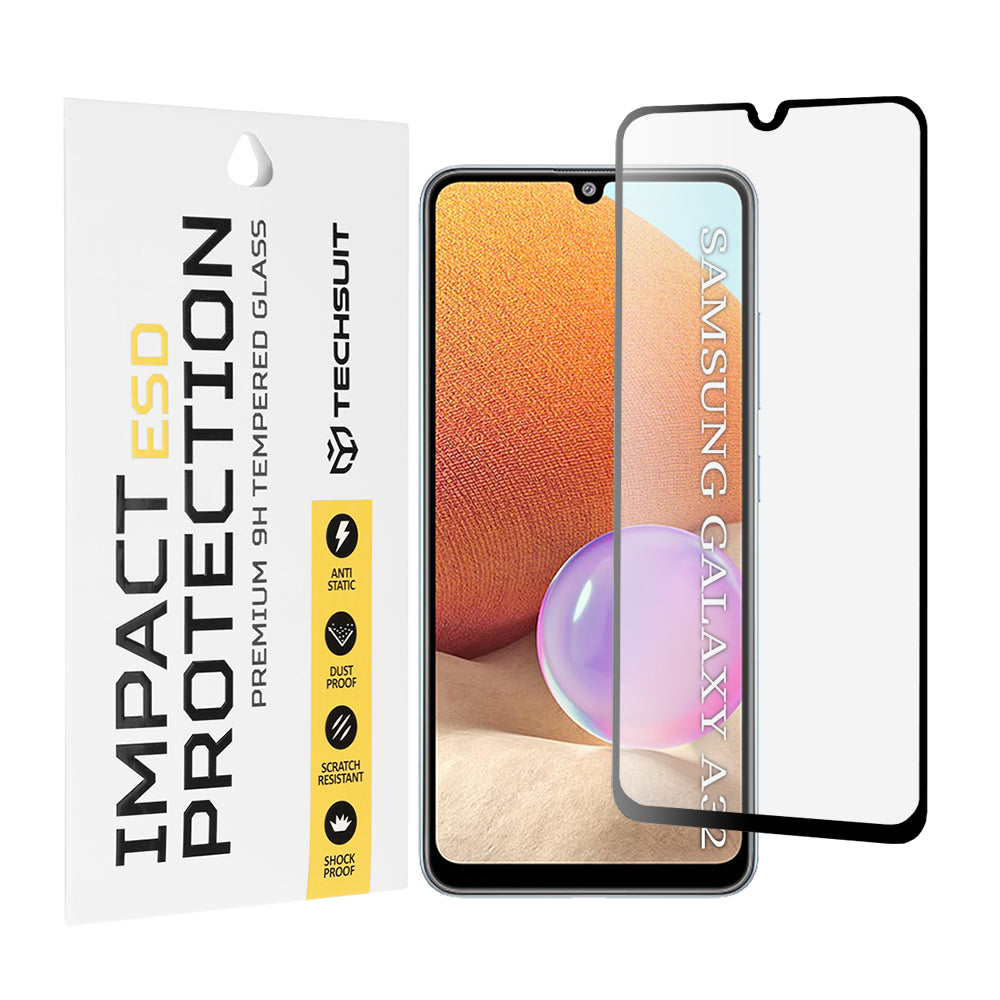 Película protetora de ecrã Techsuit para Samsung Galaxy A32 A325, Vidro Temperado, Cola Total, Preta