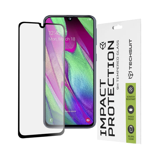 Película protetora de ecrã Techsuit para Samsung Galaxy A40 A405, Vidro Temperado, Full Glue, 111D, Preto