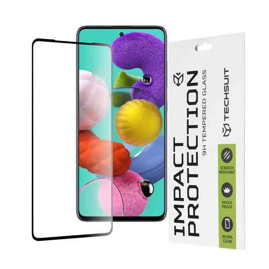 Película protetora de ecrã Techsuit para Samsung Galaxy A51 5G A516 / A51 A515, Vidro Temperado, Cola Total, 111D, Preta