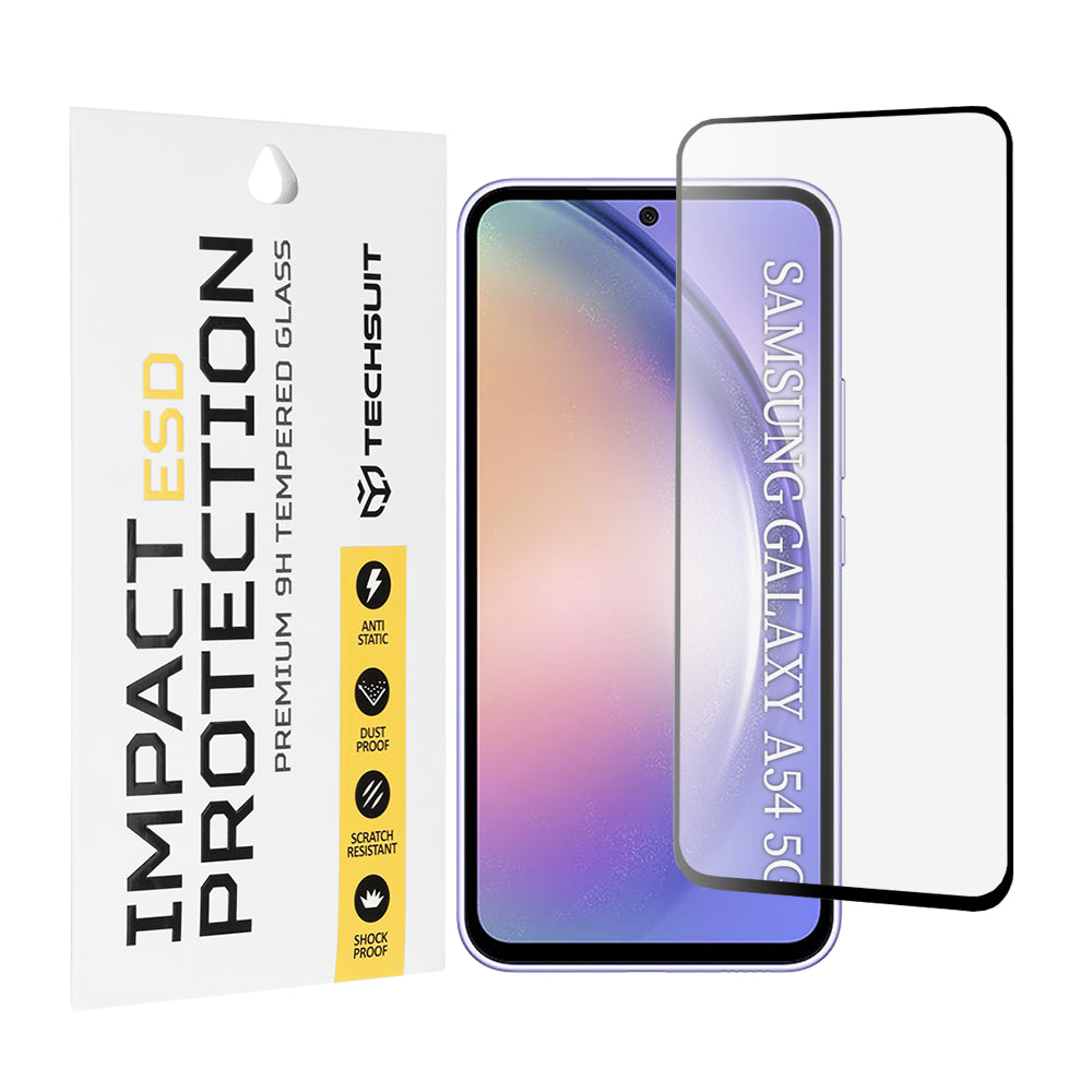 Película protetora de ecrã Techsuit para Samsung Galaxy A54 A546, Vidro Temperado, Cola Total, Preta