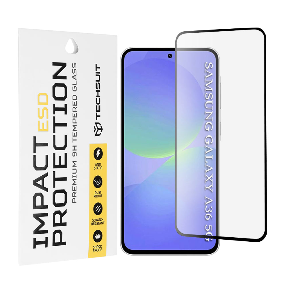 Película protetora de ecrã Techsuit para Samsung Galaxy A56 A566 / A36 A366, Vidro Temperado, Cola Total, Preta