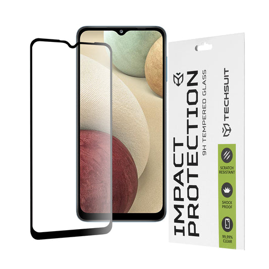 Película protetora de ecrã Techsuit para Samsung Galaxy F12 F127 / A12 Nacho A127 / M02 M022 / M12 M127, Vidro Temperado, Cola Total, 111D, Preta
