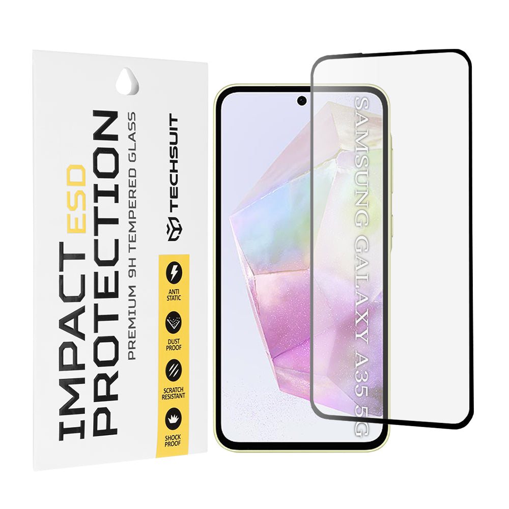 Película protetora de ecrã Techsuit para Samsung Galaxy M35 / A55 5G A556 / A35 5G A356, Vidro Temperado, Cola Total, Preta