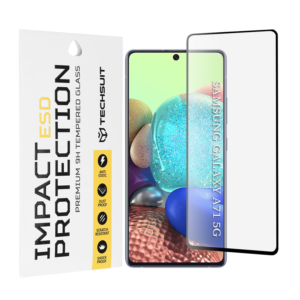 Película protetora de ecrã Techsuit para Samsung Galaxy M51 M515 / A71 5G A716 / Note10 Lite N770 / A71 A715, Vidro Temperado, Cola Total, Preto